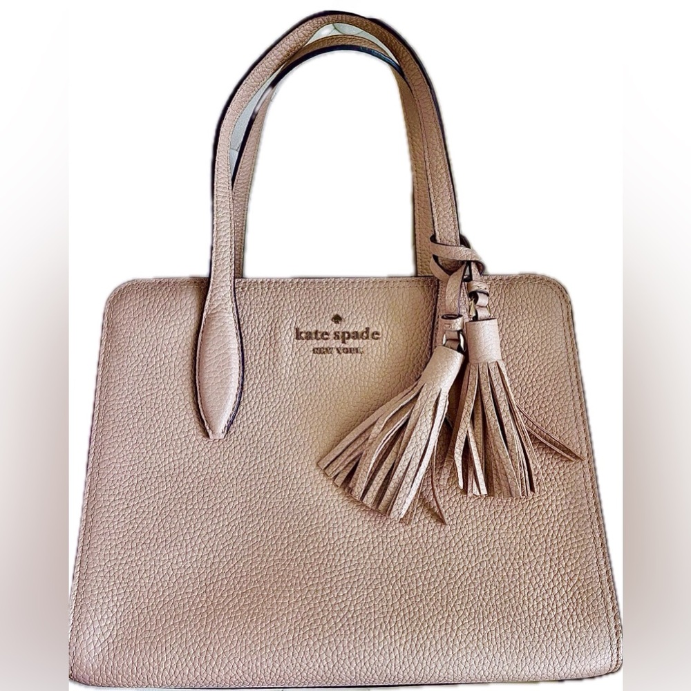 kate spade Rowe Light Tan Pebbled Leather Tassel Satchel-Small